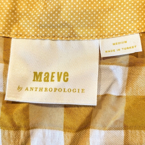 Maeve Anthropologie Women’s Medium Yellow Gingham Babydoll Blouse 3/4 Sleeve - Picture 6 of 6